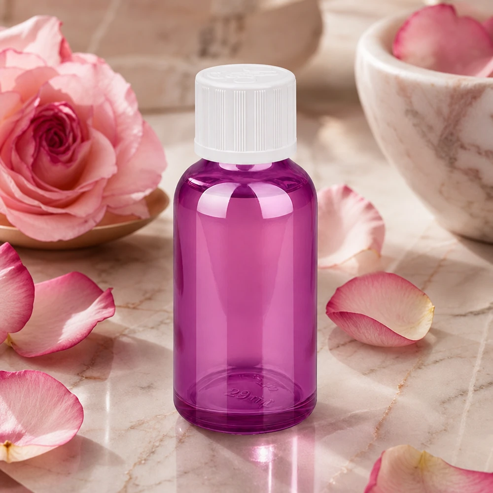 Butelka z zakraplaczem 30 ml 1,2 mm biała, standardowo zabezpieczona przed dziećmi PurpleLine.UT18/30 Mała butelka z zakraplaczem o pojemności 30 ml wykonana z fioletowego plastiku z zakrętką zabezpieczającą przed dziećmi do precyzyjnego dozowania.