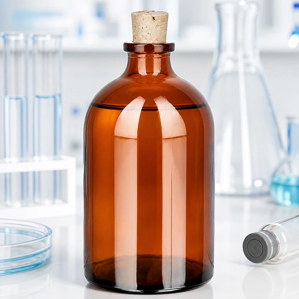 Butelka z bursztynowego szkła 100 ml z korkiem 11/14 mm Lagerflasche Braunglas schmal 100ml mit Naturkorken zum Verschließen