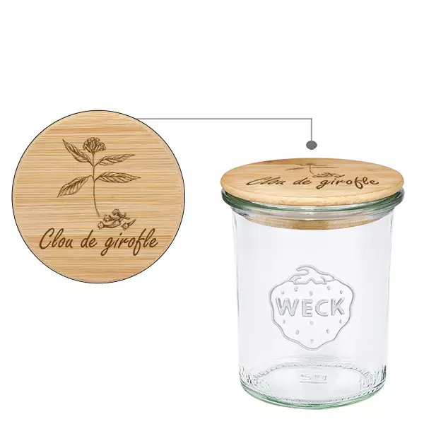 Drewniana pokrywka „Oeillets” z szklanym wkładem WECK 160 ml