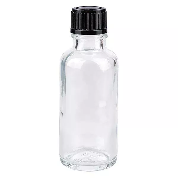 Butelka apteczna przezroczysta 30ml zakrętka czarna szt. Butelka apteczna przezroczysta 30ml zakrętka czarna szt.