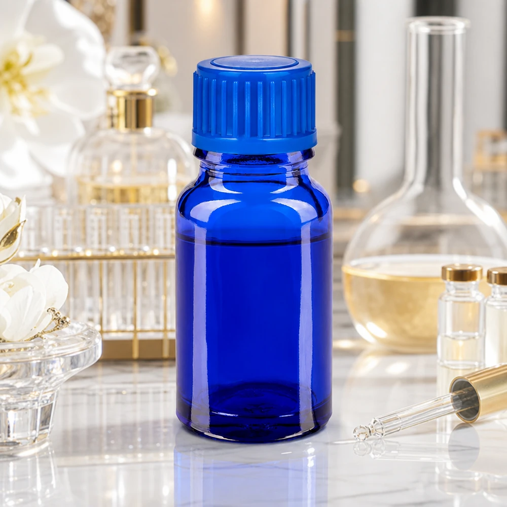 Butelka 10 ml 11 mm SV niebieski STD BlueLine UT18/10 Wysokiej jakości szklana butelka o pojemności 10 ml w jasnoniebieskim kolorze z solidną zakrętką do użytku laboratoryjnego