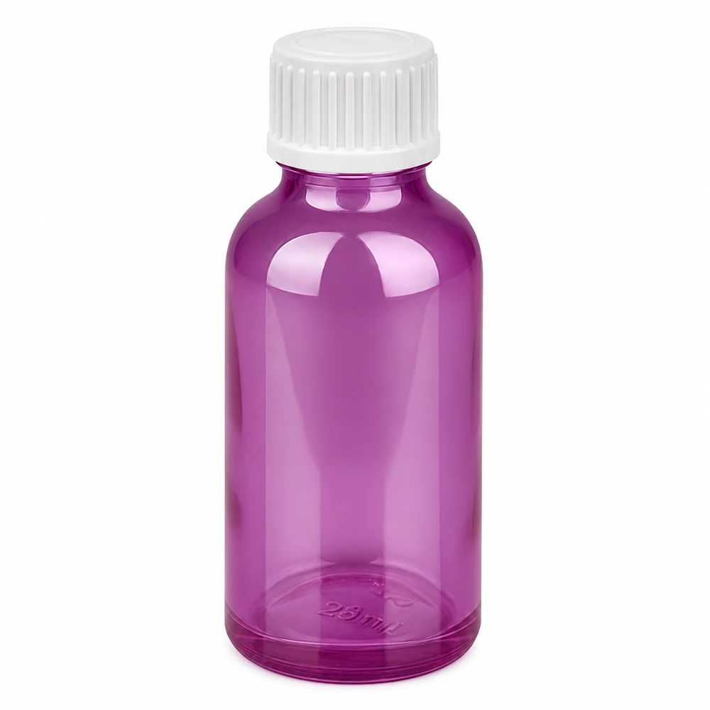 30 ml butelka z zakraplaczem w kolorze fioletowym z białą nakrętką i otworem 0,9 mm do precyzyjnego dozowania.
