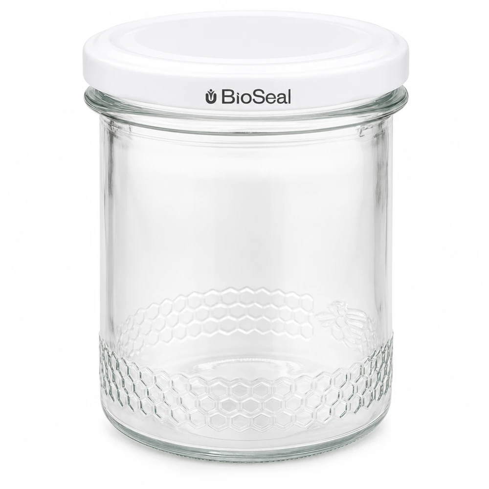 560g Honigglas + BioSeal Deckel weiß UNiTWIST Słoik na miód 400 ml z białą pokrywką BioSeal UNiTWIST Słoik konserwujący Artykuły pszczelarskie Opakowania szklane