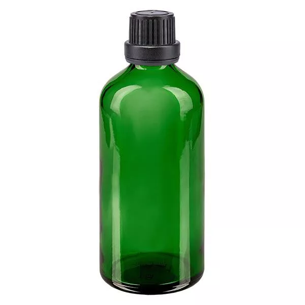 Butelka apteczna zielona 100ml zakrętka czarna szczelna OV Butelka apteczna zielona 100ml zakrętka czarna szczelna OV