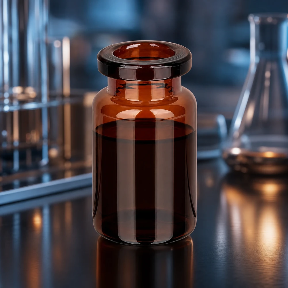 Butelka iniekcyjna z bursztynowego szkła 5 ml Miniatur Pharmaflasche aus dunkelbraunem Glas 5ml mit geradem Flaschenkörper im Labor