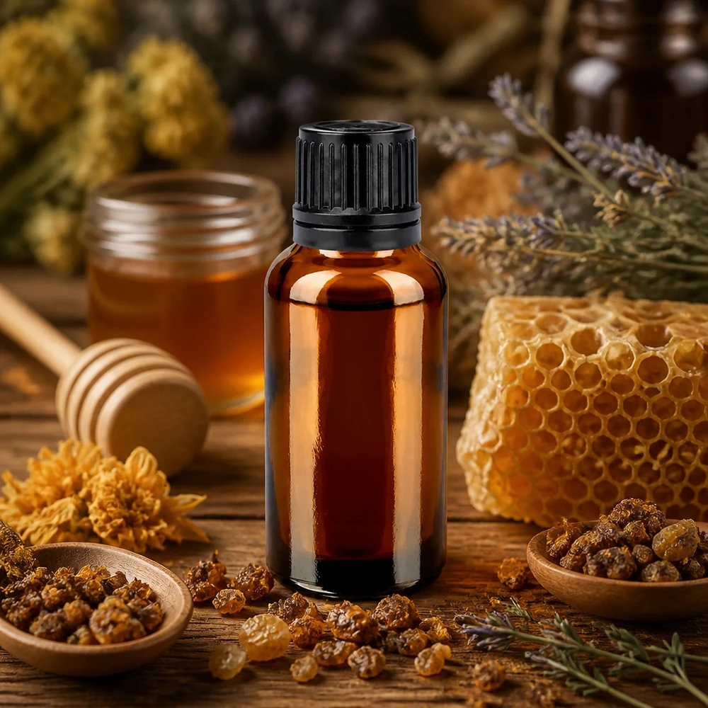 Butelka 30 ml wykonana z bursztynowego szkła chroniącego przed promieniowaniem UV z praktyczną czarną zakrętką 11 mm