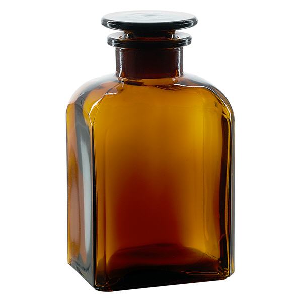 Kwadratowa butelka 500 ml z br&#261;zow&#261; szerok&#261; szyjk&#261; i szklanym korkiem