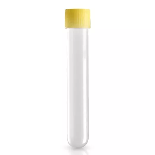 Probówki krystalicznie przezroczyste 13ml, 16x100mm z zakrętką PP żółte Probówki krystalicznie przezroczyste 13ml, 16x100mm z zakrętką PP żółte