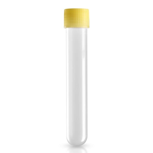 Probówki krystalicznie przezroczyste 13ml, 16x100mm z zakrętką PP żółte Probówki krystalicznie przezroczyste 13ml, 16x100mm z zakrętką PP żółte
