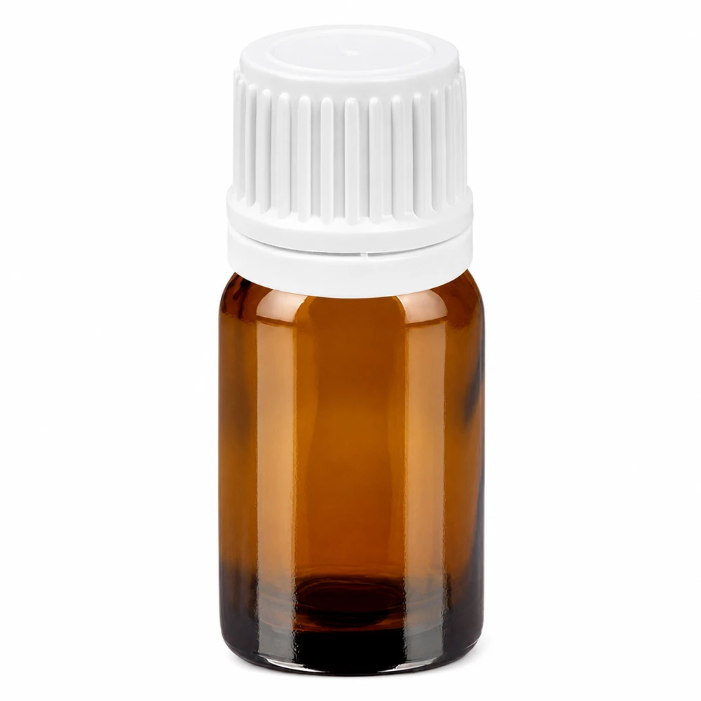 Butelka z brązowego szkła 5 ml z białą zakrętką 11 mm do olejków eterycznych i kosmetyków