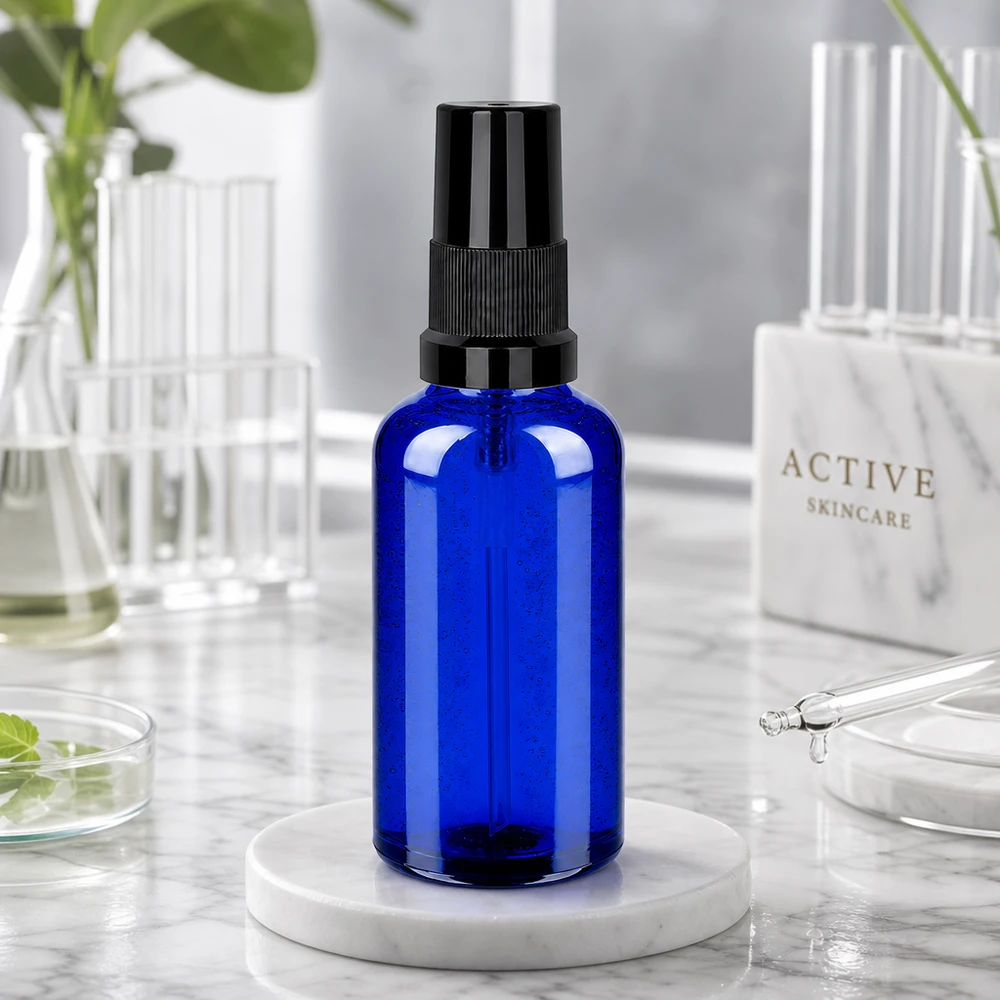 Butelka z rozpylaczem BlueLine 50 ml z gwintem UT18 i czarnym rozpylaczem STD do użytku profesjonalnego