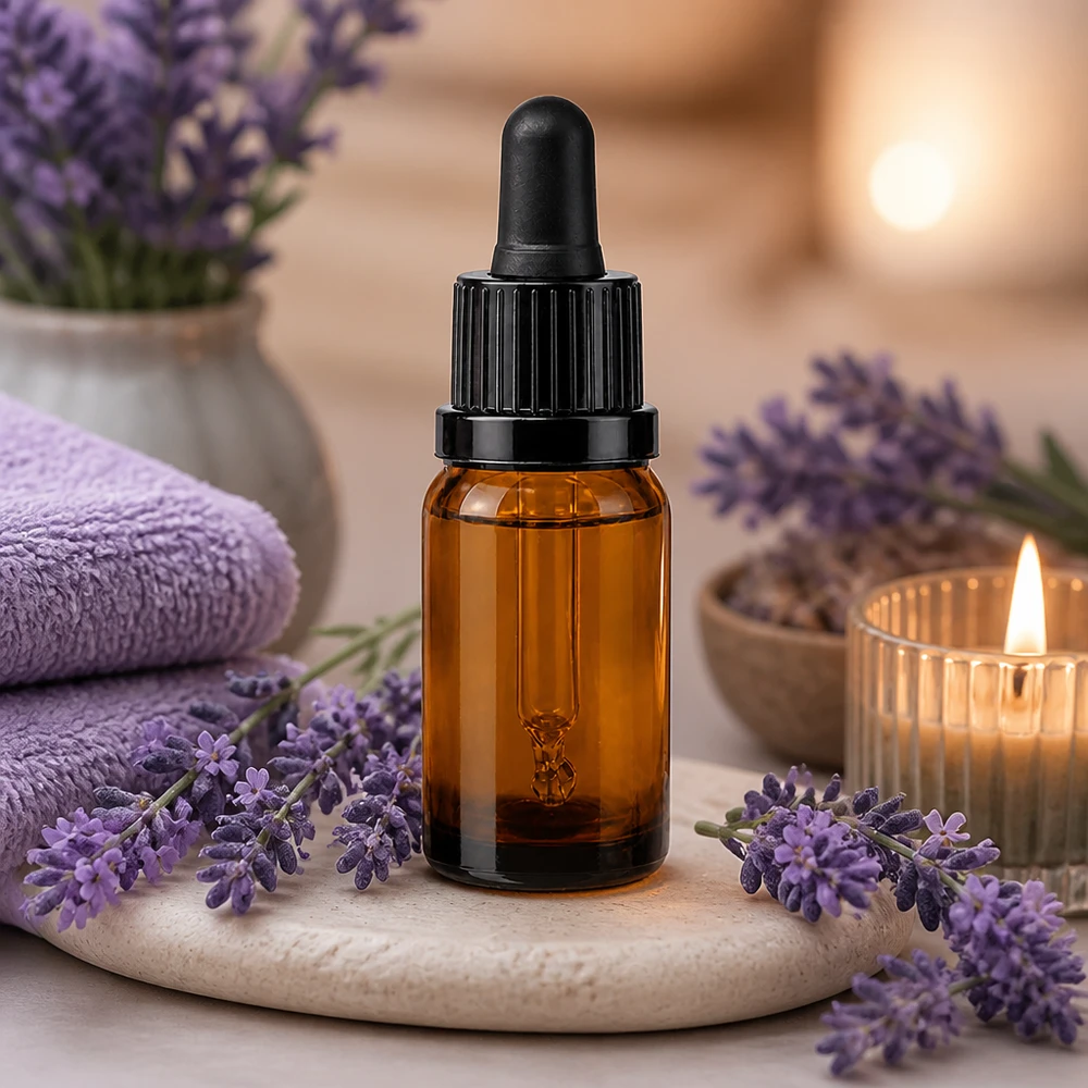 Butelka z pipetą 10 ml, czarna OV BrownLine UT18/10 Elegancka butelka z pipetą o pojemności 10 ml z bursztynowego szkła z czarną nasadką do profesjonalnej aromaterapii