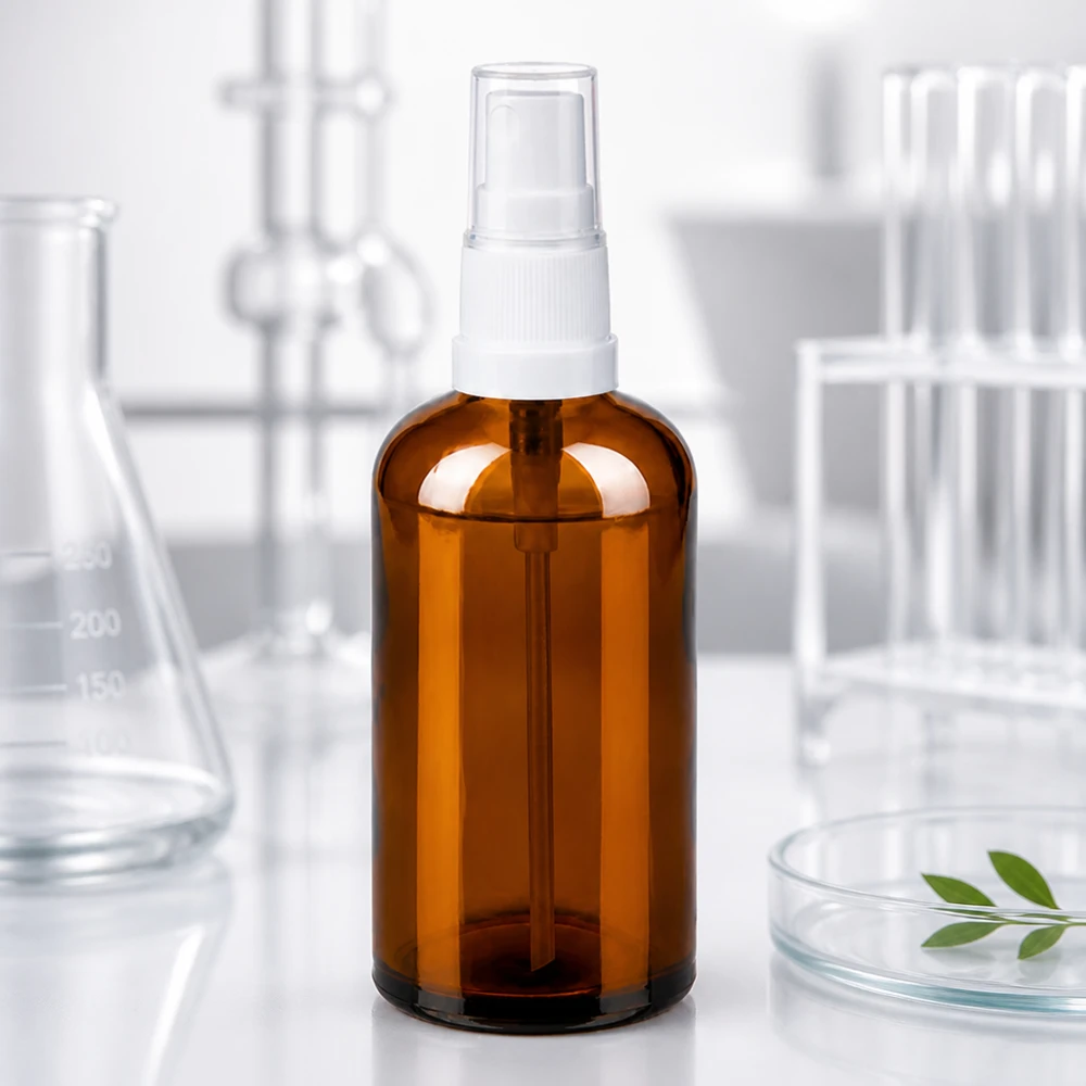 100 ml butelka z atomizerem biała/przezroczysta STD BrownLine UT18/100 Butelka z rozpylaczem BrownLine 100 ml z gwintem UT18 do profesjonalnej produkcji kosmetyków i zastosowań laboratoryjnych