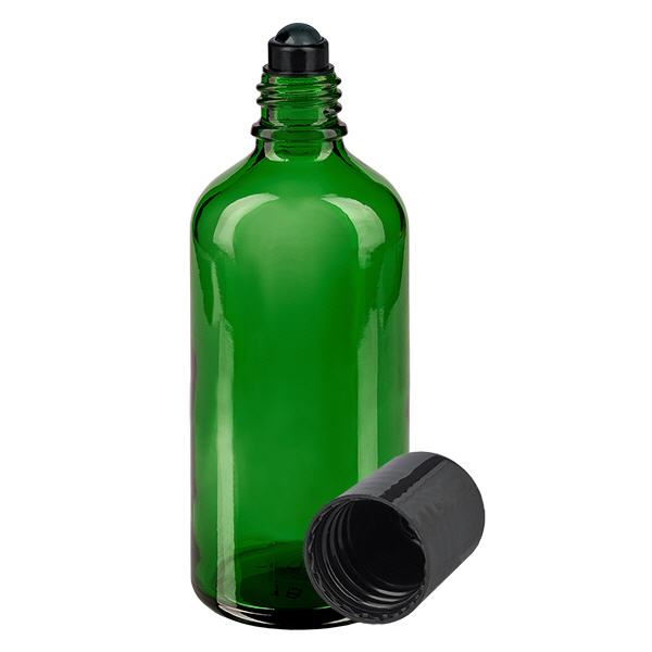 Butelka apteczna zielona 100ml zakrętka roll-on czarna Butelka apteczna zielona 100ml zakrętka roll-on czarna