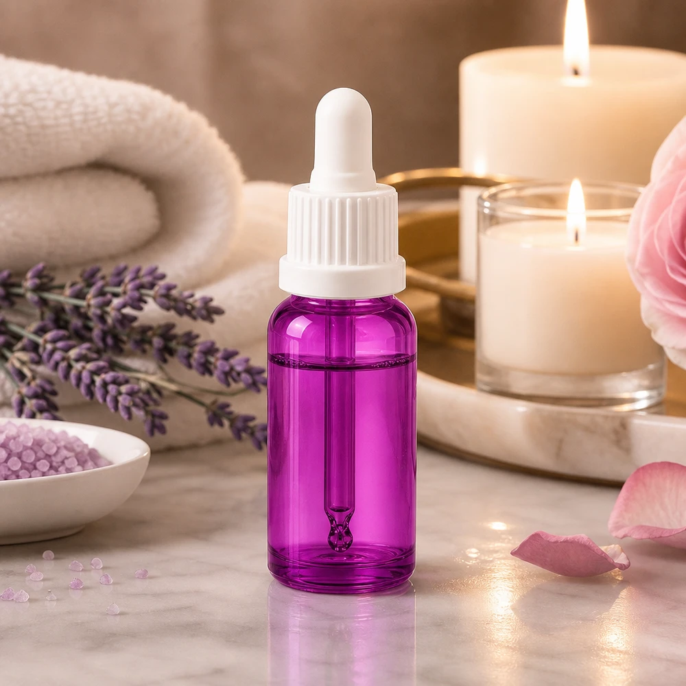 Wysokiej jakości szklana butelka z pipetą 20 ml z białą nasadką OV do aromaterapii