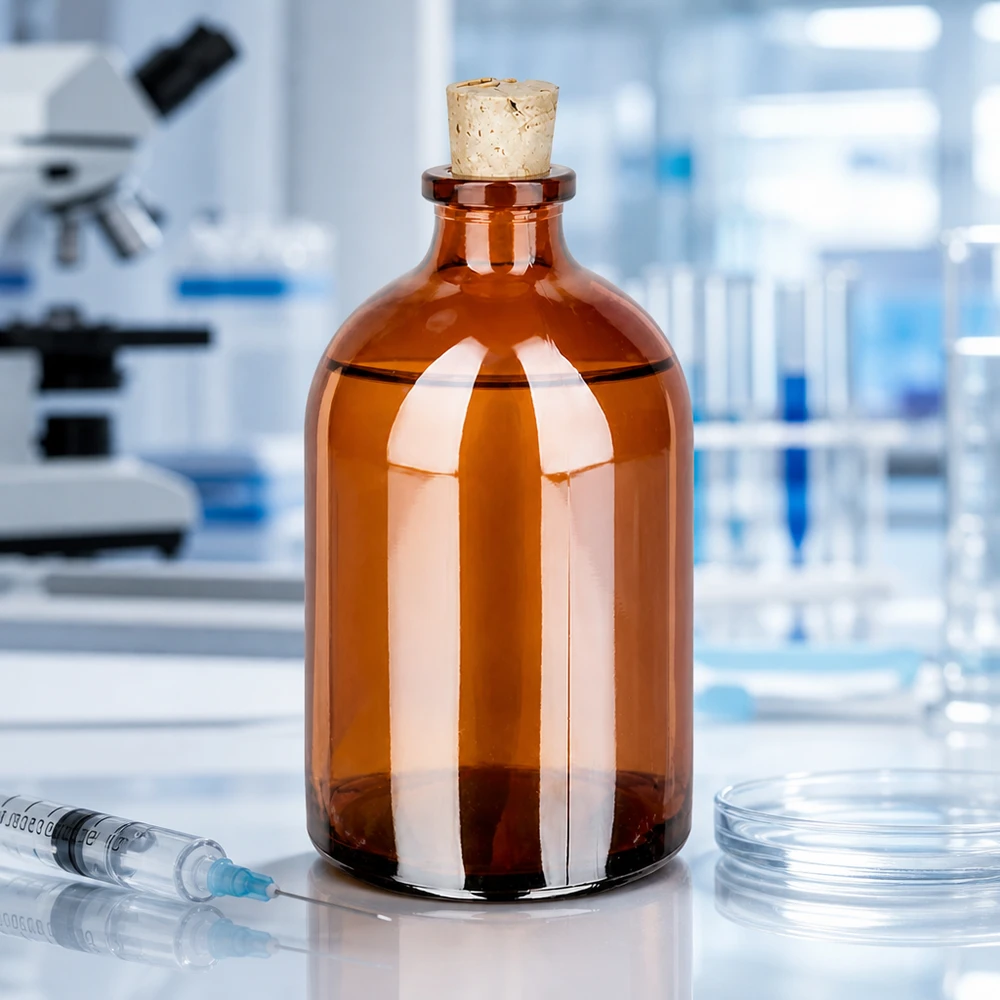 Butelka z bursztynowego szkła 100 ml z korkiem 11/14 mm Medizinflasche 100ml bernsteinfarbenes Glas mit Naturkorken 11/14mm lichtundurchlässig