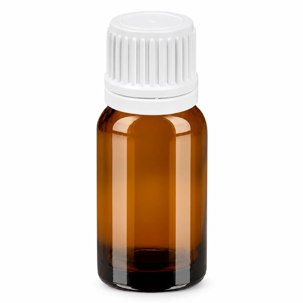 Butelka 10 ml 11 mm SV biała OV BrownLine UT18/10 Butelka szklana 10 ml brązowa z białą zakrętką do olejków eterycznych i kosmetyków