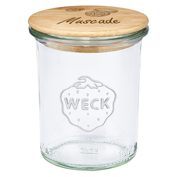 Drewniana pokrywka „Muscade” z szklanym wkładem WECK 160 ml Drewniana pokrywka „Muscade” z szklanym wkładem WECK 160 ml