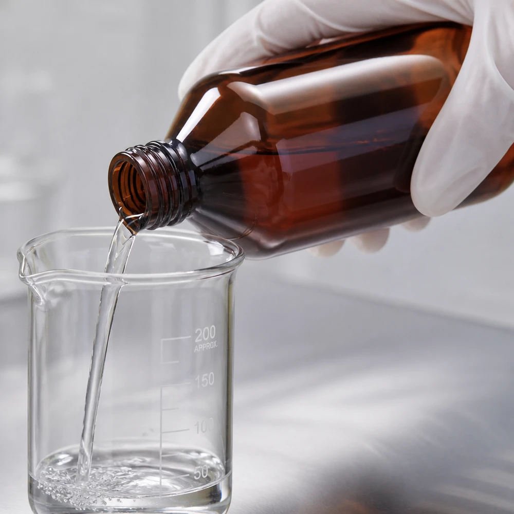 Butelka PET 500 ml z brązową nakrętką Standard Rechteckige 500ml PET Flasche braun mit Standardverschluss beim präzisen Dosieren im Labor