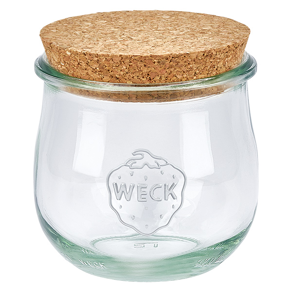 Słoik tulipan 370ml WECK RR80 z korkiem naturalny WECK słoik tulipan 370ml RR80 z pokrywką z naturalnego korka słoik do przechowywania przezroczysty