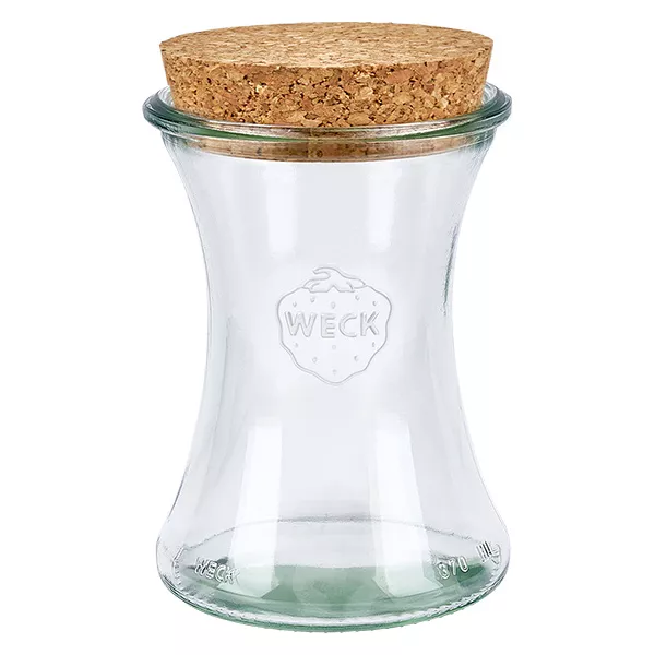 Słoik tulipan 370ml WECK RR80 z korkiem naturalny WECK słoik tulipan 370ml RR80 z pokrywką z naturalnego korka słoik do przechowywania przezroczysty