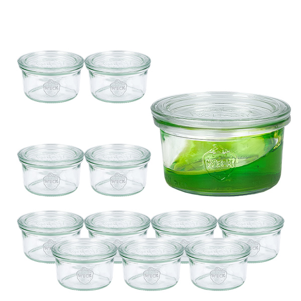 Zestaw 12 słoików Weck 165 ml, słoik z pokrywką i 12 szklanymi pokrywkami Zestaw 12 słoików Weck 165 ml, słoik z pokrywką i 12 szklanymi pokrywkami