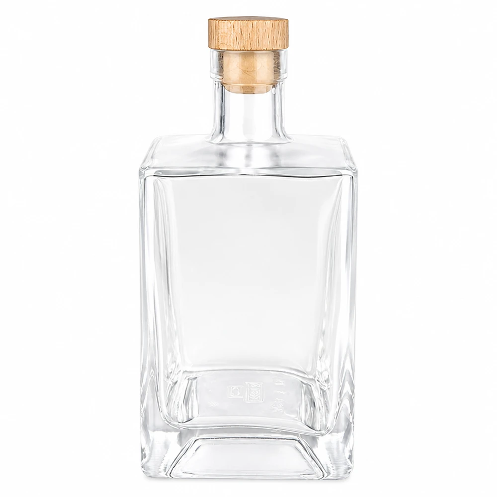 700ml szklana butelka Ben z drewnianym uchwytem korek UNiTWIST przezroczysta pusta butelka whisky o prostokątnym kształcie