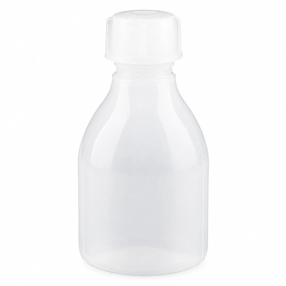 Butelka zakręcana 30 ml, butelka laboratoryjna z wąską szyjką Butelka z wąską szyjką o pojemności 30 ml, wykonana z białego tworzywa sztucznego, z zakrętką, przeznaczona do zastosowań laboratoryjnych