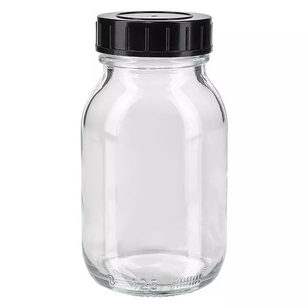 Butelka z szeroką szyjką 125 ml z przezroczystego szkła z zakrętką Butelka z szeroką szyjką 125 ml z przezroczystego szkła z zakrętką