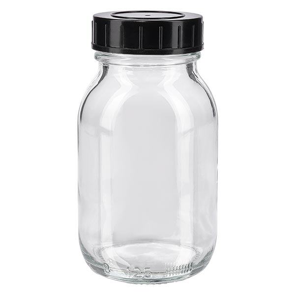 Butelka z szeroką szyjką 125 ml z przezroczystego szkła z zakrętką Butelka z szeroką szyjką 125 ml z przezroczystego szkła z zakrętką
