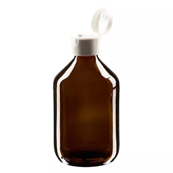 Butelka na lek 300 ml, brązowa, z klapką ApoGlas. Farmaceutyczna jakość produkcji UE. Gwint 28 mm (PP28). (syrop, butelka z lekkiego szkła) Butelka na lek 300 ml, brązowa, z klapką ApoGlas. Farmaceutyczna jakość produkcji UE. Gwint 28 mm (PP28). (syrop, butelka z lekkiego szkła)