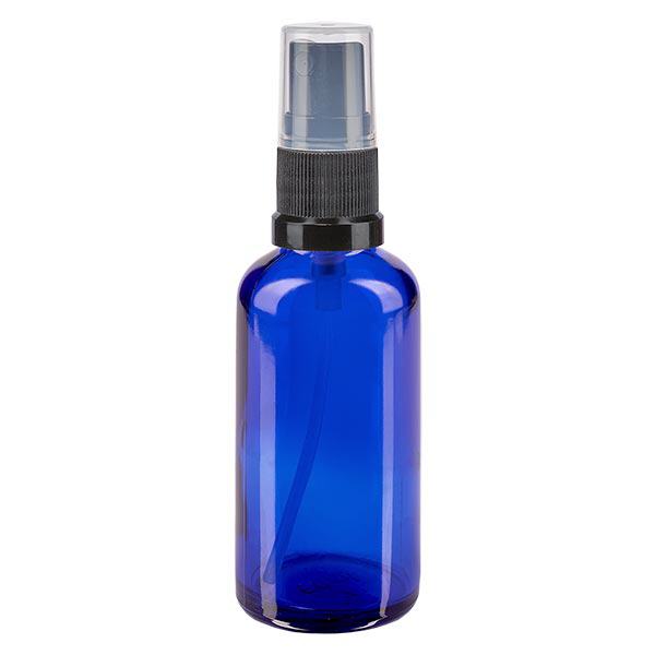 Butelka apteczna niebieska 50ml nasadka rozpylająca czarna Butelka apteczna niebieska 50ml nasadka rozpylająca czarna