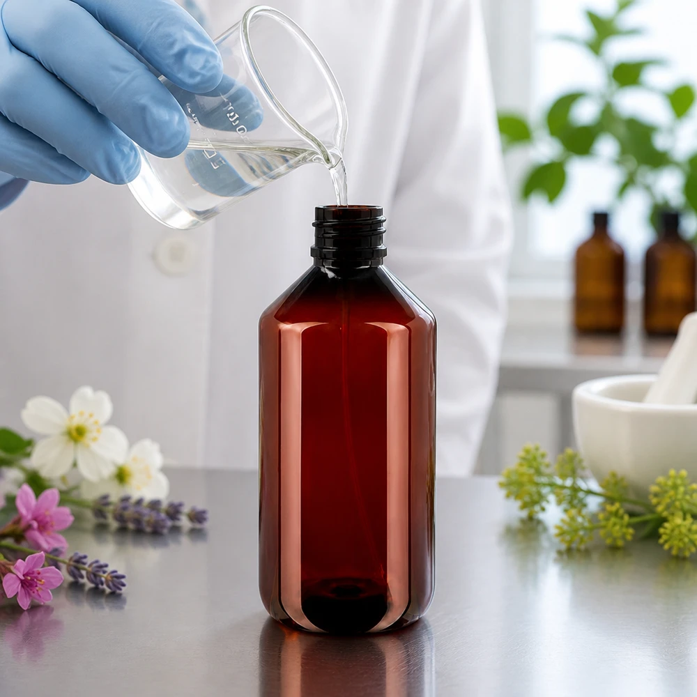 Nachfüllbare 500ml PET Flasche mit schwarzem Pumpzerstäuber für Kräuter und Naturextrakte
