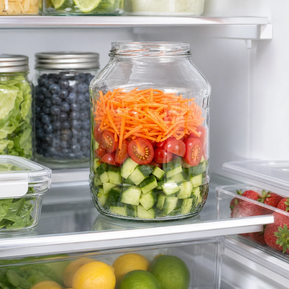 UNiTWIST Runda2650 kubki 2650ml w lodówce z sałatką warstwową z ogórka pomidorów marchewki Meal Prep