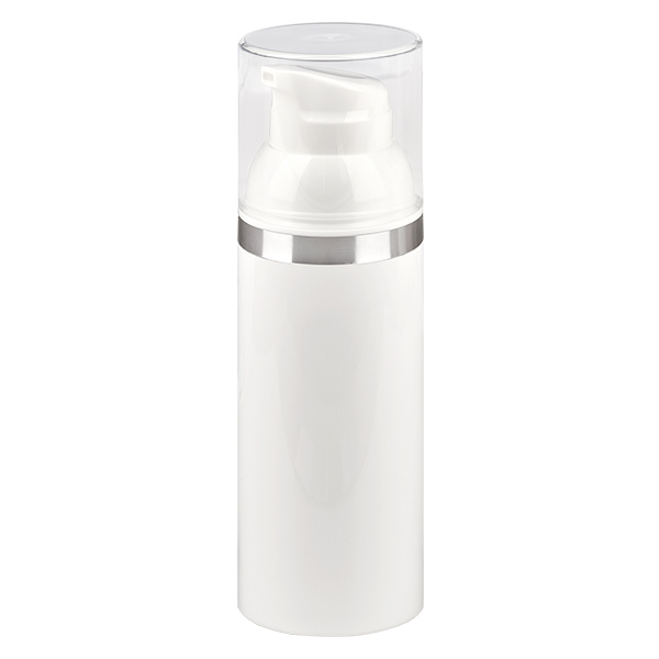 Dozownik Airless 50 ml biały ze srebrnym tłoczeniem Dozownik Airless 50 ml biały ze srebrnym tłoczeniem