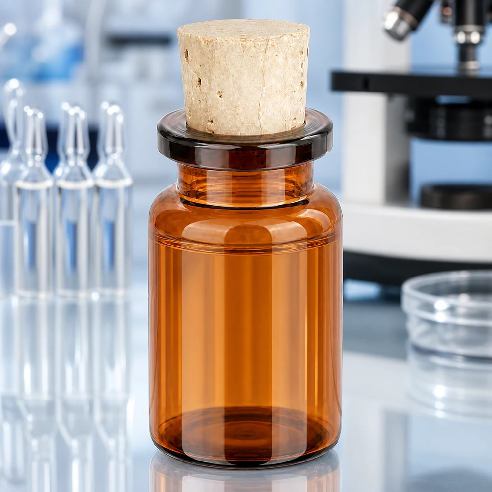 Butelka z bursztynowego szkła 5 ml z korkiem 11/14 mm Robuste Braunglas Probenflasche 5ml mit Korkverschluss für pharmazeutische Anwendungen