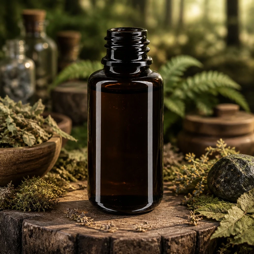 Kompaktowa butelka z zakraplaczem Orion o pojemności 20 ml wykonana z fioletowego szkła Miron do naturalnych leków i ekstraktów