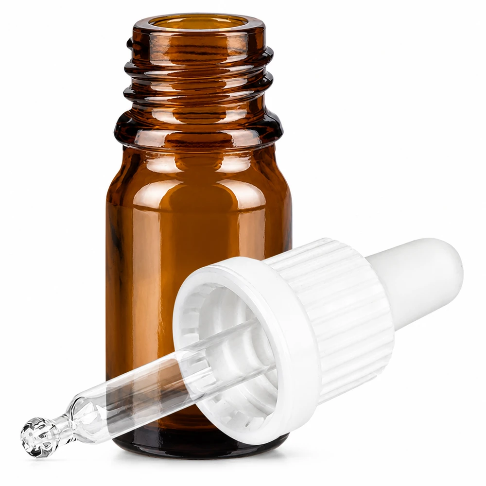 Butelka do leków płynnych 5 ml biała OV BrownLine UT18/5 Butelka z brązowego szkła 5 ml z pipetą i zakrętką OV BrownLine do użytku profesjonalnego