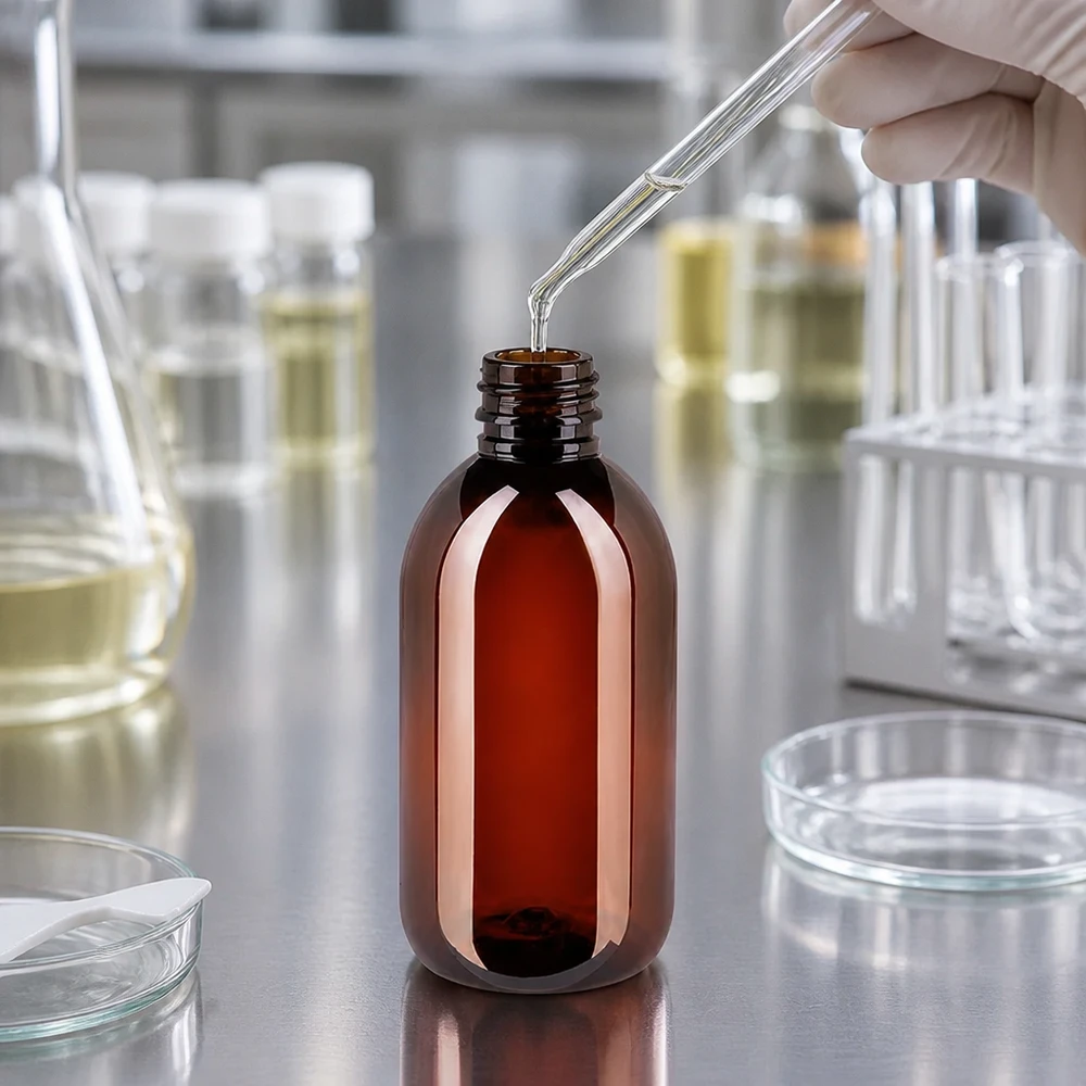 Butelka PET 250 ml z brązową nakrętką Standard UV-schützende PET Flasche 250ml mit braunem Verschluss für Laborchemikalien und Reagenzien