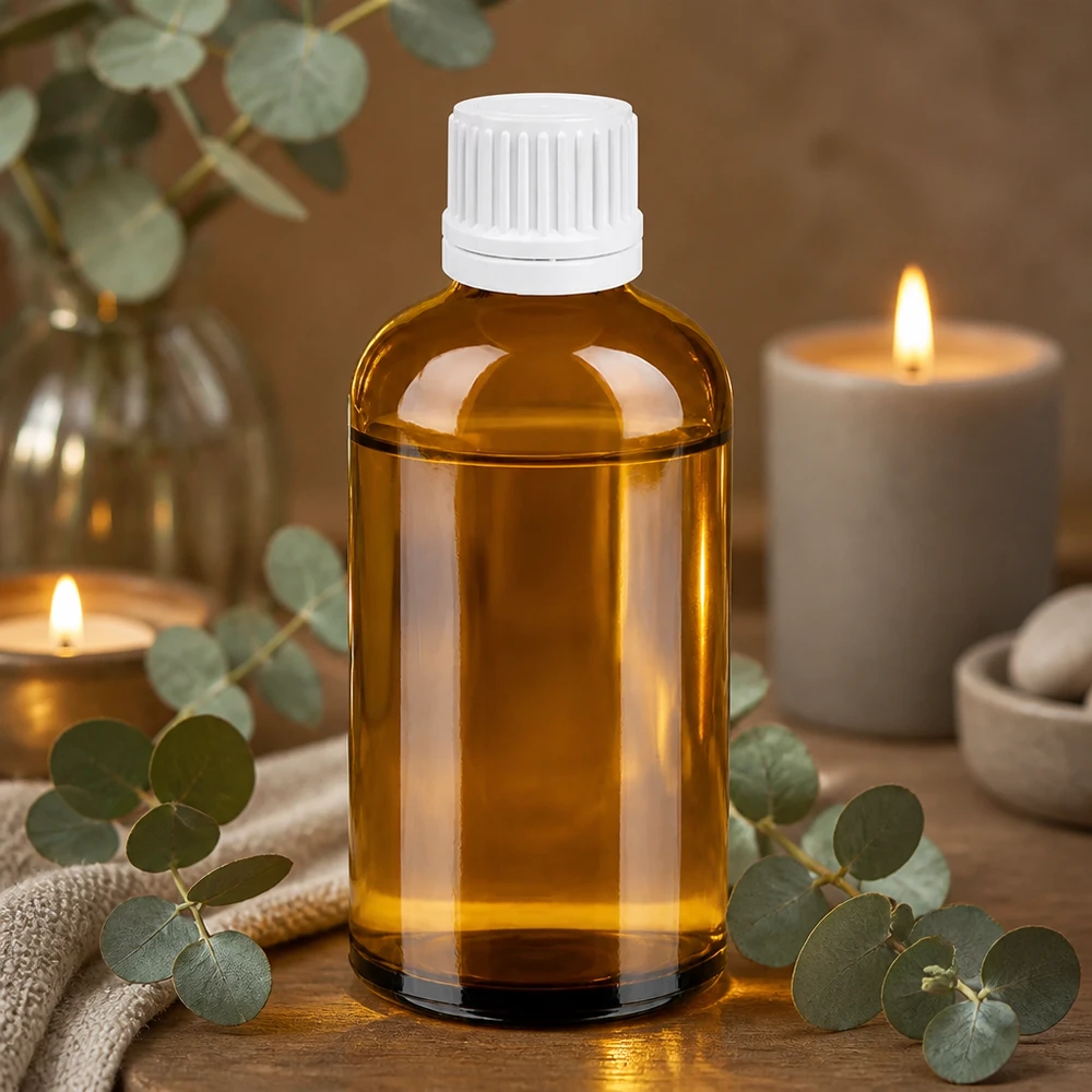 Butelka z brązowego szkła 100 ml z białą zakrętką do olejków eterycznych i aromaterapii