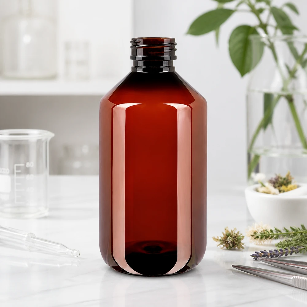 Braune 500ml Kunststoffflasche mit UV-Schutz und standardisiertem Schraubverschluss