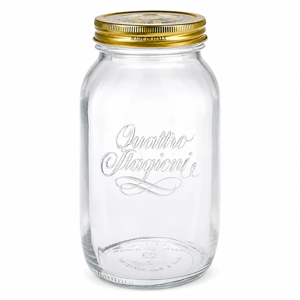 Słoik okrągły 1500 ml „Quattro Stagioni” z pokrywką 1500ml Quattro Stagioni Rundglas mit goldenem Deckel - elegantes italienisches Einmachglas für Küche und Vorratshaltung