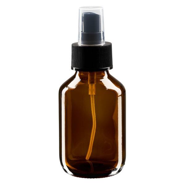 Butelka na lek 100 ml br&#261;zowa, z pompk&#261; rozpylaj&#261;c&#261; czarn&#261; ApoGlas. Farmaceutyczna jako&#347;&#263; produkcji UE. Gwint 28 mm (PP28). (syrop, butelka z lekkiego szk&#322;a)