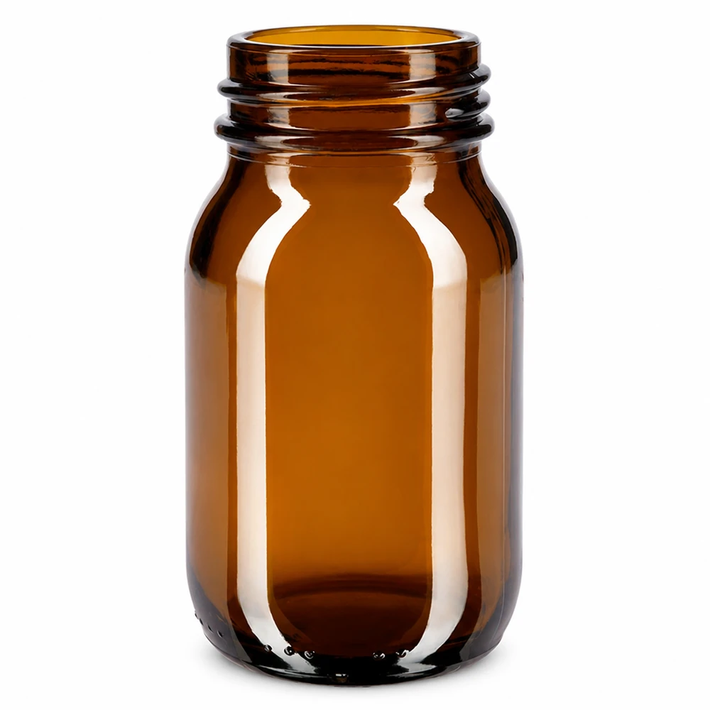 Butelka z szeroką szyjką o pojemności 100 ml z bursztynowego szkła Butelka z szeroką szyjką 100 ml z bursztynowego szkła do kosmetyków i farmaceutyków