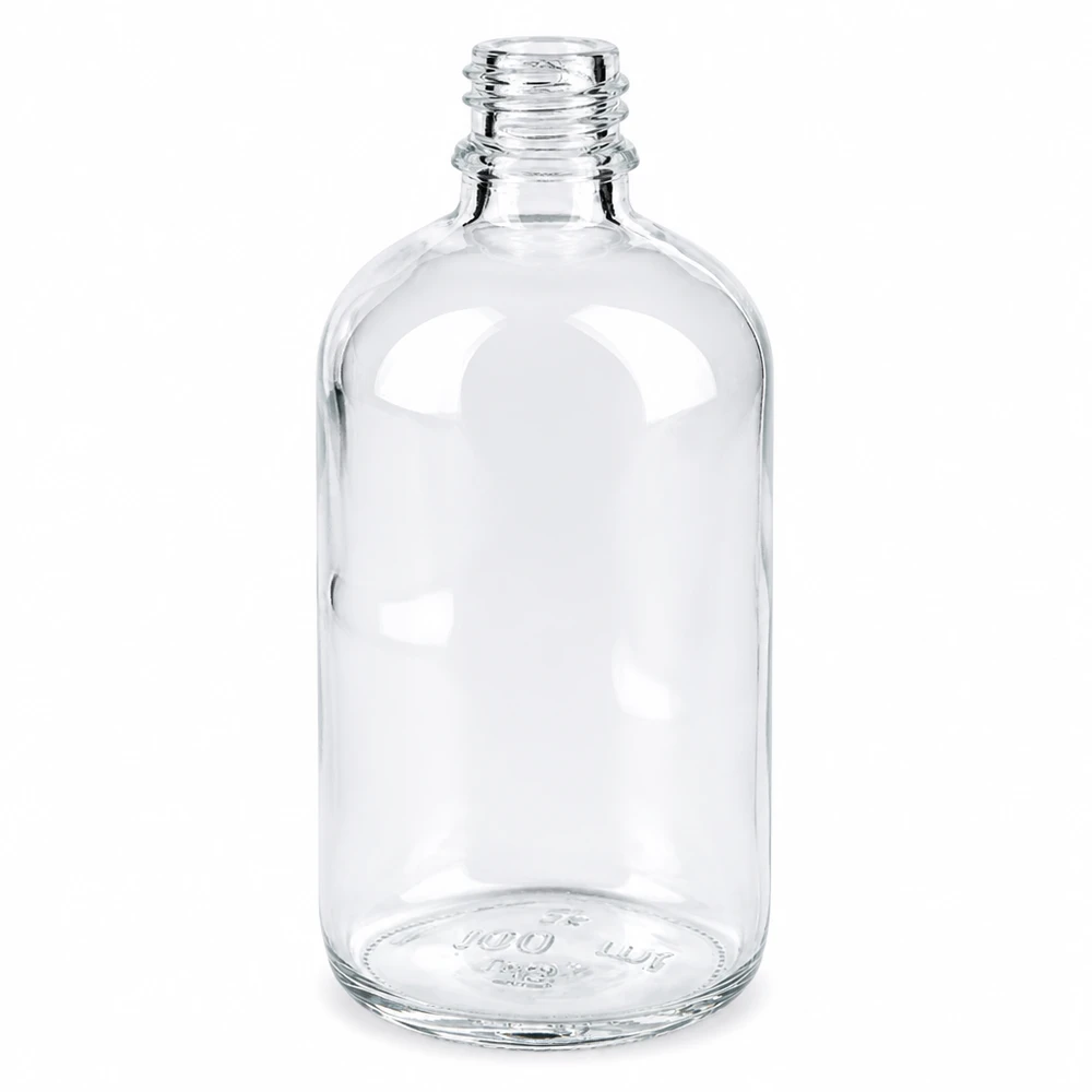 Butelka z przezroczystego szkła 100ml DIN 18 100 ml przezroczysta butelka farmaceutyczna ApoGlas wykonana z przezroczystego szkła do zastosowań farmaceutycznych