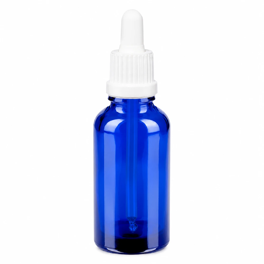 Butelka z pipetą 30 ml biała OV BlueLine UT18/30 Butelka z pipetą 30 ml niebieska z białą zakraplaczem Gwint OV BlueLine UT18 DIN18