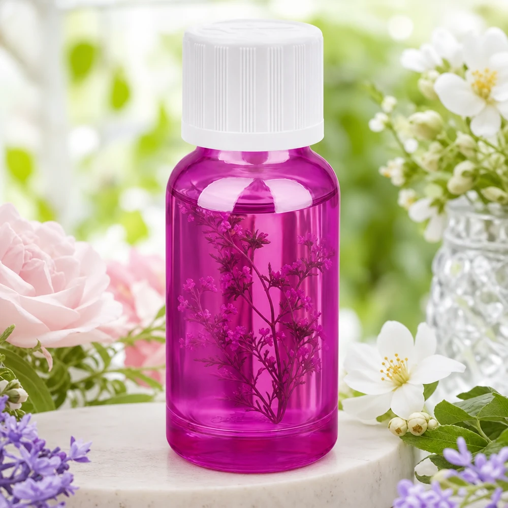 Butelka z zakraplaczem 20 ml 1,2 mm biała, standardowo zabezpieczona przed dziećmi PurpleLine.UT18/20 Poręczna butelka z zakraplaczem o pojemności 20 ml w żywym fioletowym kolorze z zawartością składników roślinnych do naturalnych esencji.