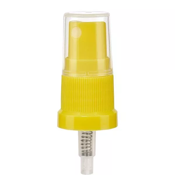 Atomizer z pompką w kolorze żółtym (DIN18, UT18) z przezroczystą nasadką w standardzie. Do butelek farmaceutycznych ApoGlas®, UNiTWIST® i Miron® 5-100 ml z gwintem 18 mm.