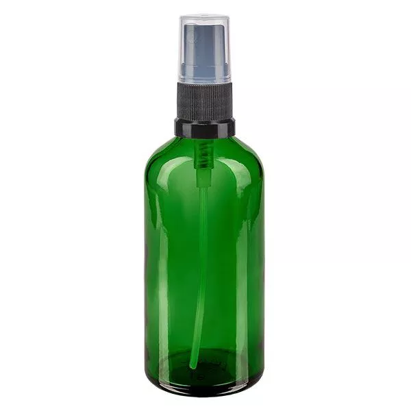 Butelka apteczna zielona 100ml nasadka rozpylająca czarna Butelka apteczna zielona 100ml nasadka rozpylająca czarna