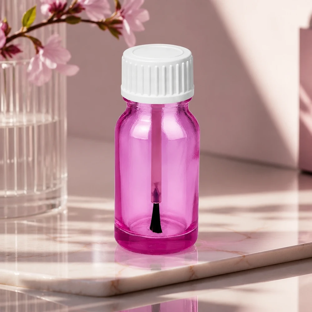 Butelka z pędzelkiem o pojemności 10 ml wykonana z przezroczystego plastiku z białą nakrętką STD PurpleLine UT18/10